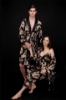 Picture of Womens Mens Satin Dressing Gown Robe Sleepwear for Couple - Black