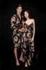 Picture of Womens Mens Satin Dressing Gown Robe Sleepwear for Couple - Black