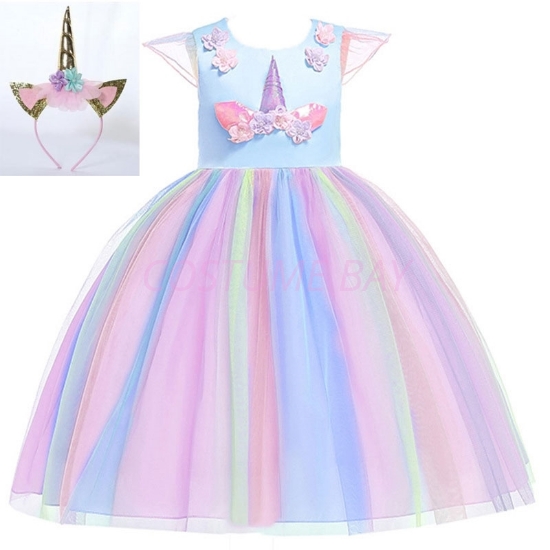 Picture of Girls Princess Unicorn Rainbow Tutu Dress-Blue