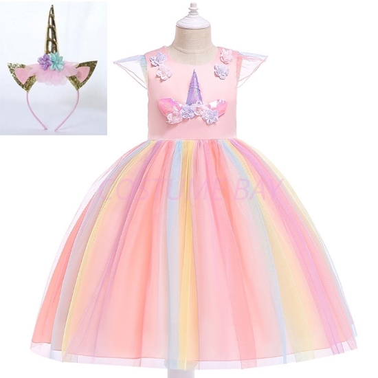 Picture of Girls Princess Unicorn Rainbow Tutu Dress-Pink