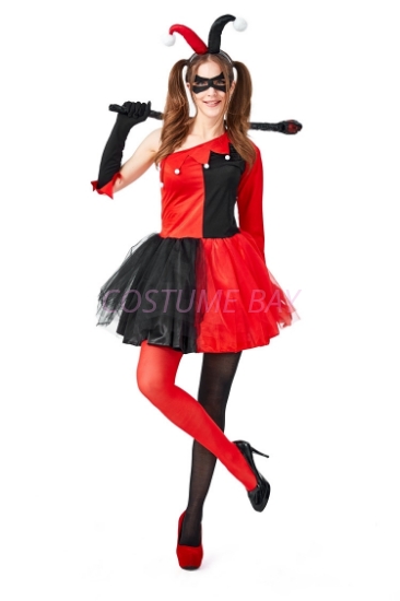 Picture of Womens Halloween Joker Clown Villain Squad Dress Costume