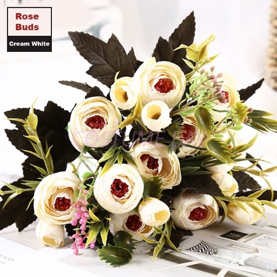 Picture of 2pcs Bouquet 8 Heads 5 Branches Artificial Roses Flowers - White