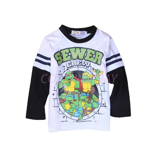 Picture of Boys Grey Ninja Turtle  T-Shirt with Black Long Sleeves