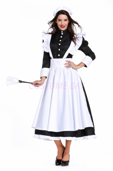 Picture of Ladies Lolita Oktoberfest Bavarian Beer Maid  Costume Black Dress with White Apron