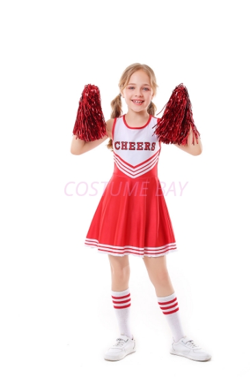 Picture of Girls Cheerleader Costume with Pom Poms - Red