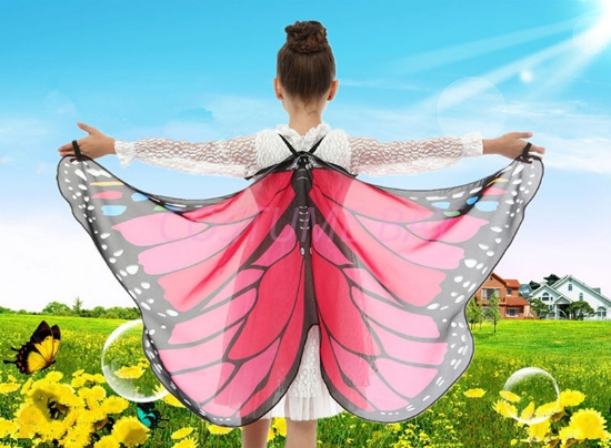 Picture of Kids Girls Butterfly Cape Wings - Rose Red