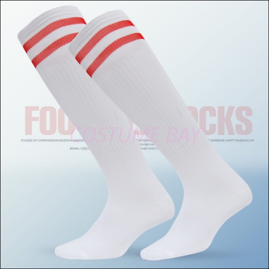 Picture of Adults Kids High Knee Football Sport Socks - WHITE-RED