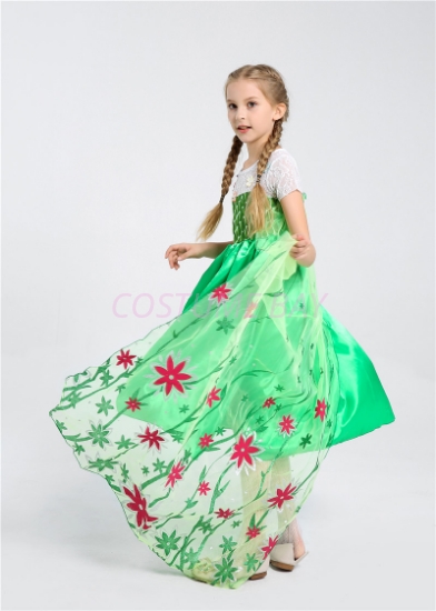 Picture of Princess Queen Elsa Frozen Fever Green Dress with Long Cape