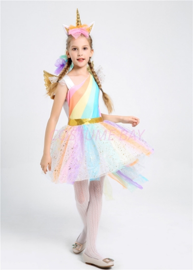 Picture of New Arrival - Girls Unicorn Rainbow Tulle Dress with Headband & Wings