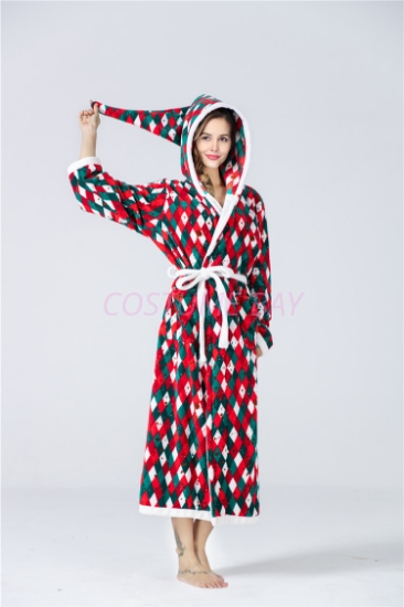 Picture of Women's Christmas Flannel Bathrobe - Red Green