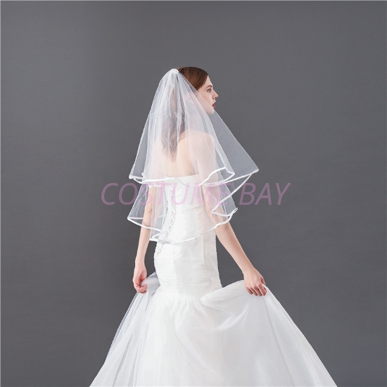 Picture of Ivory Two-Tiers Ribbon Edge Wedding Bridal Veil