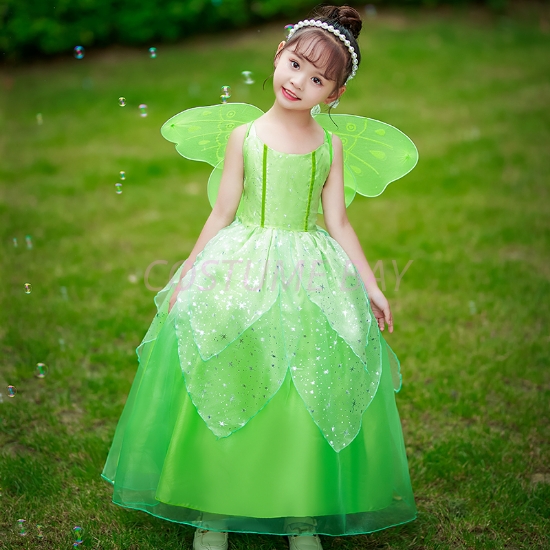 Picture of Girls Tinkerbell Princess Green Dress with Butterfly Wings