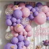 Picture of 129pcs Pink Purple Balloons Garland Arch Kit Set with Gold Butterflies