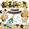 Picture of Golden Sequin Balloons Set with Happy Birthday Banner & Champagne Bottle 