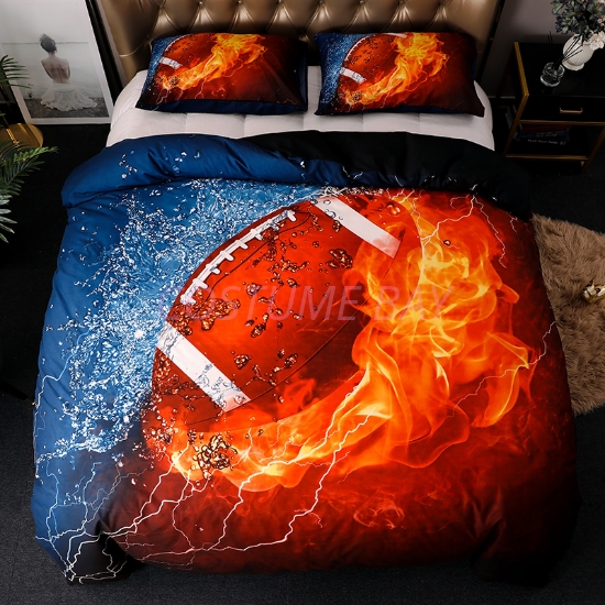 Picture of 3D Hot Fire Rugby Ball Duvet Cover Set with Pillowcase