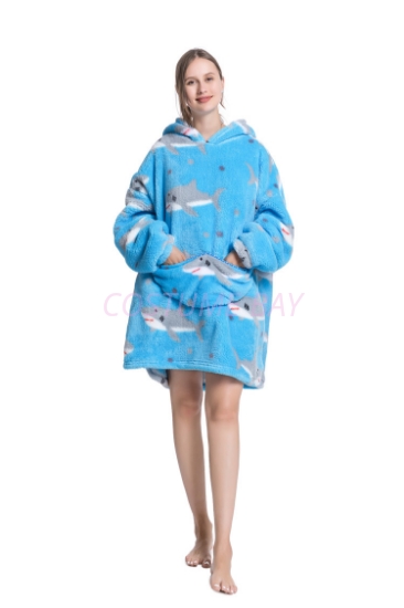 Picture of New Design Animal Fruit Print Hooded Blanket Hoodie - Blue Shark