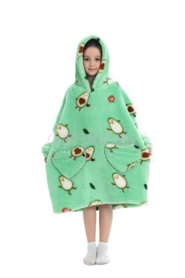 Picture of New Design Kids Fruit Print Hooded Blanket Hoodie  - Avocado