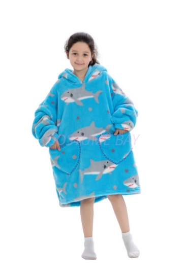 Picture of New Design Kids Hooded Blanket Hoodie  - Blue Shark