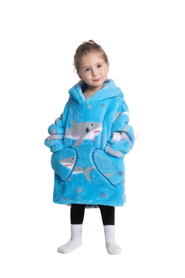 Picture of New Design Kids Toddler Animal Fruit Print Blanket Hoodie - Blue Shark