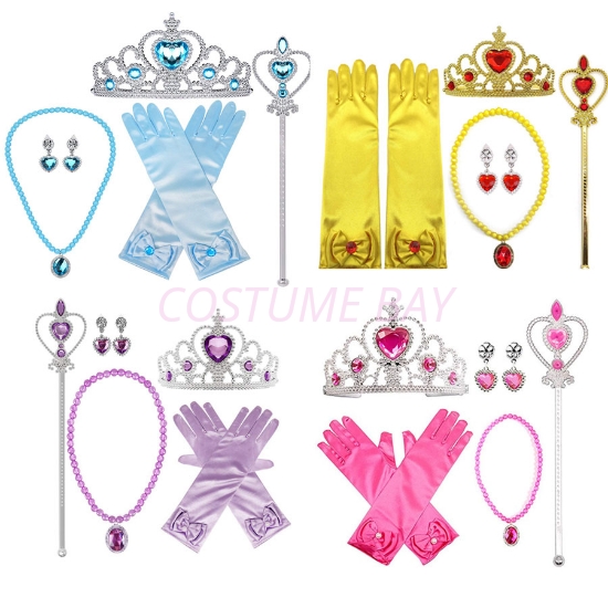 Picture of Girls Princess 5pcs Accessories Set - Tiera, Gloves, Wand, Necklace, Earrings