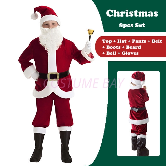 Picture of Kids Boys Christmas Xmas 8pcs Santa Costume Set Party Festival 