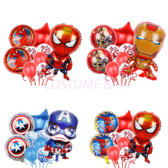 Picture of 9pcs Superhero Foil balloons Set - Captain America / Iron Man / Spiderman