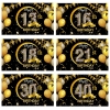 Picture of Birthday Celebration Decorative Black Gold Backdrop Banner 110*180CM