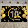 Picture of Birthday Celebration Decorative Black Gold Backdrop Banner 110*180CM