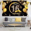 Picture of Birthday Celebration Decorative Black Gold Backdrop Banner 110*180CM