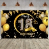 Picture of Birthday Celebration Decorative Black Gold Backdrop Banner 110*180CM