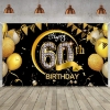 Picture of Birthday Celebration Decorative Black Gold Backdrop Banner 110*180CM
