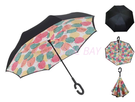 Picture of Upside Down C-Handle Reverse Umbrella -Maple Leave