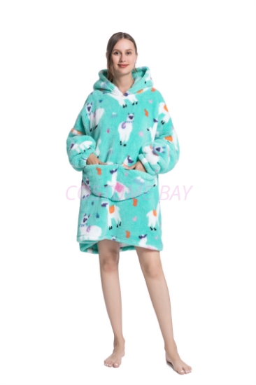 Picture of New Design Animal Fruit Print Hooded Blanket Hoodie - Lama