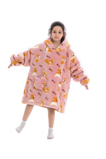 Picture of New Design Kids Animal Fruit Print Hooded Blanket Hoodie  - Corgi