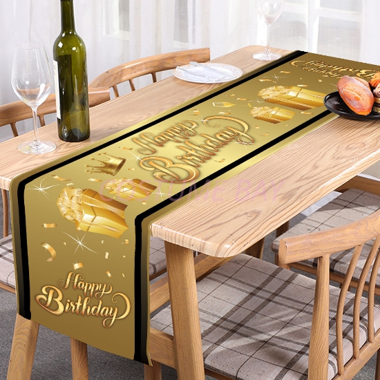 Picture of Gold Happy Birthday Decoration Table Runner 180*35CM