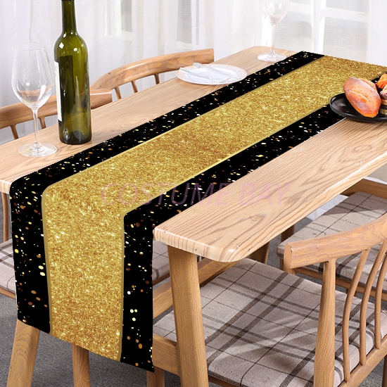 Picture of Gold & Black Happy Birthday Decoration Table Runner 180*35CM