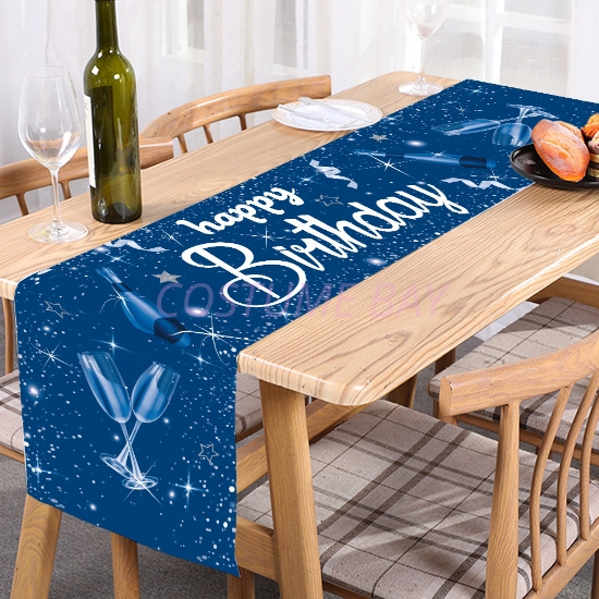 Picture of Blue Happy Birthday Decoration Table Runner 180*35CM