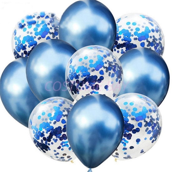 Picture of 12-inch Blue Latex & Confetti 10pcs Balloon Bouquet Set 