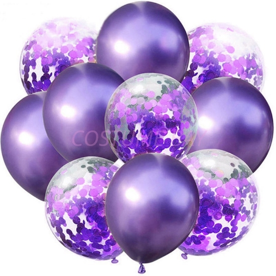 Picture of 12-inch Purple Latex & Confetti 10pcs Balloon Bouquet Set