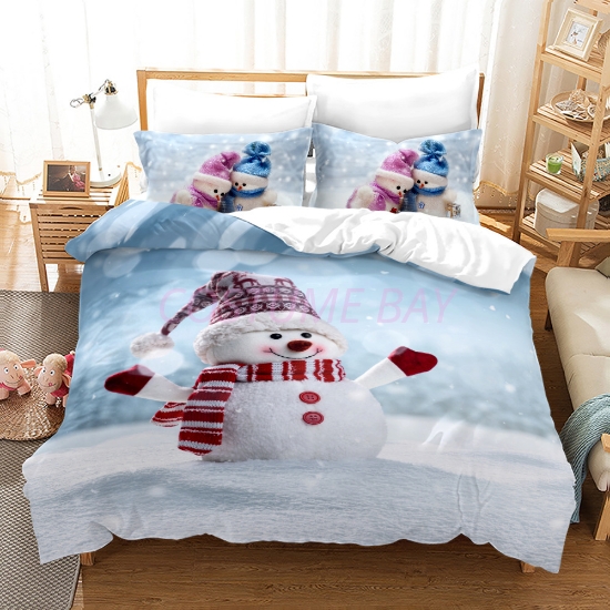 Picture of Merry Christmas Snowman Bed Duvet Cover Set Quilt Cover