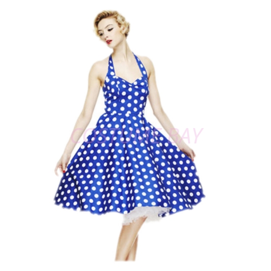 Picture of Rockabilly 50s 60s Vintage Evening Retro Pinup Swing Cocktail Dress-BlueWhite