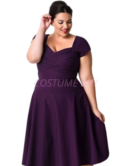 Picture of Rockabilly 50s 60s Vintage Evening Retro Pinup Swing Cocktail Dress-Plus Size Purple
