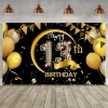 Picture of Birthday Celebration Decorative Black Gold Backdrop Banner 110*180CM