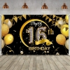Picture of Birthday Celebration Decorative Black Gold Backdrop Banner 110*180CM