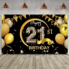 Picture of Birthday Celebration Decorative Black Gold Backdrop Banner 110*180CM