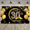 Picture of Birthday Celebration Decorative Black Gold Backdrop Banner 110*180CM