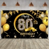 Picture of Birthday Celebration Decorative Black Gold Backdrop Banner 110*180CM