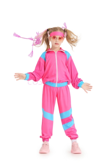 Picture of Kids 80s Retro Hip Hop Disco Hippie Modern Jazz Performance Costume - Pink