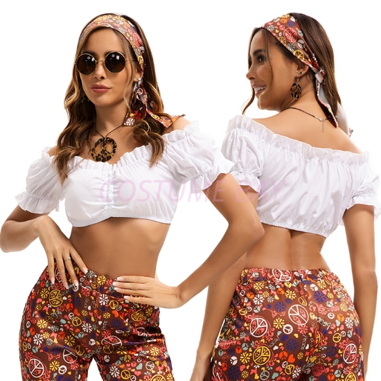 Picture of White Retro Top - 60s, 70s Short Sleeve Vintage Blouse