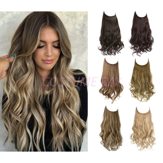 Picture of Hair Extensions - Long Wavy Natural Colours Halo Wire Adjustable